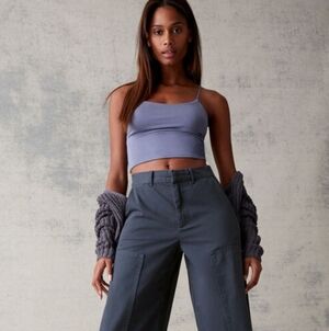 Pacsun Women's Brushed Navy Wide Leg Workwear Utility Cargo Trouser | Sz 25